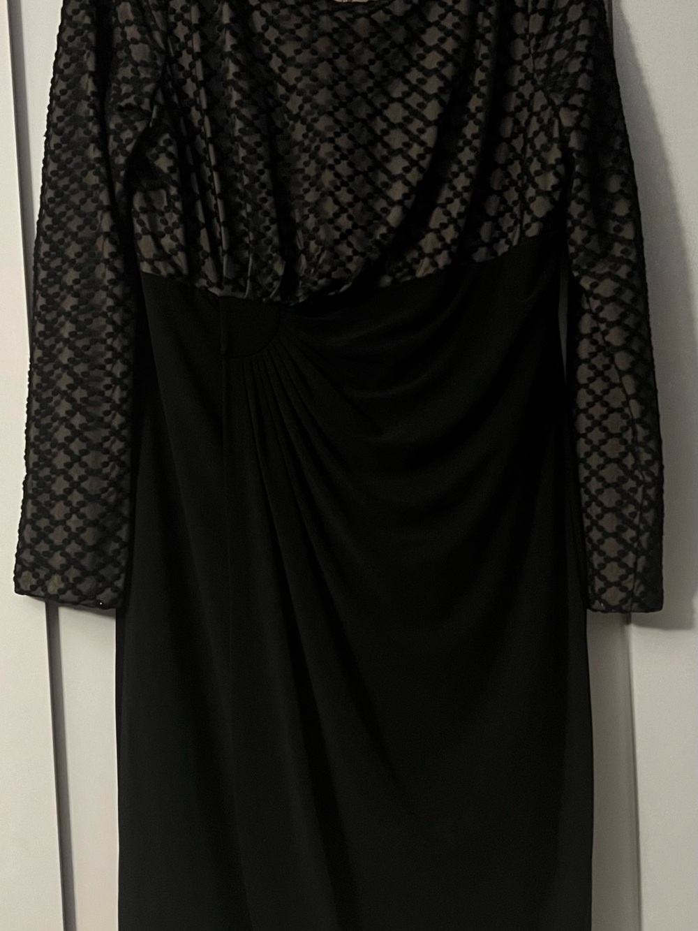 Chaps Elegant Black Lace-Overlay Women's Long Sleeve Knee Length Dress Sz XL